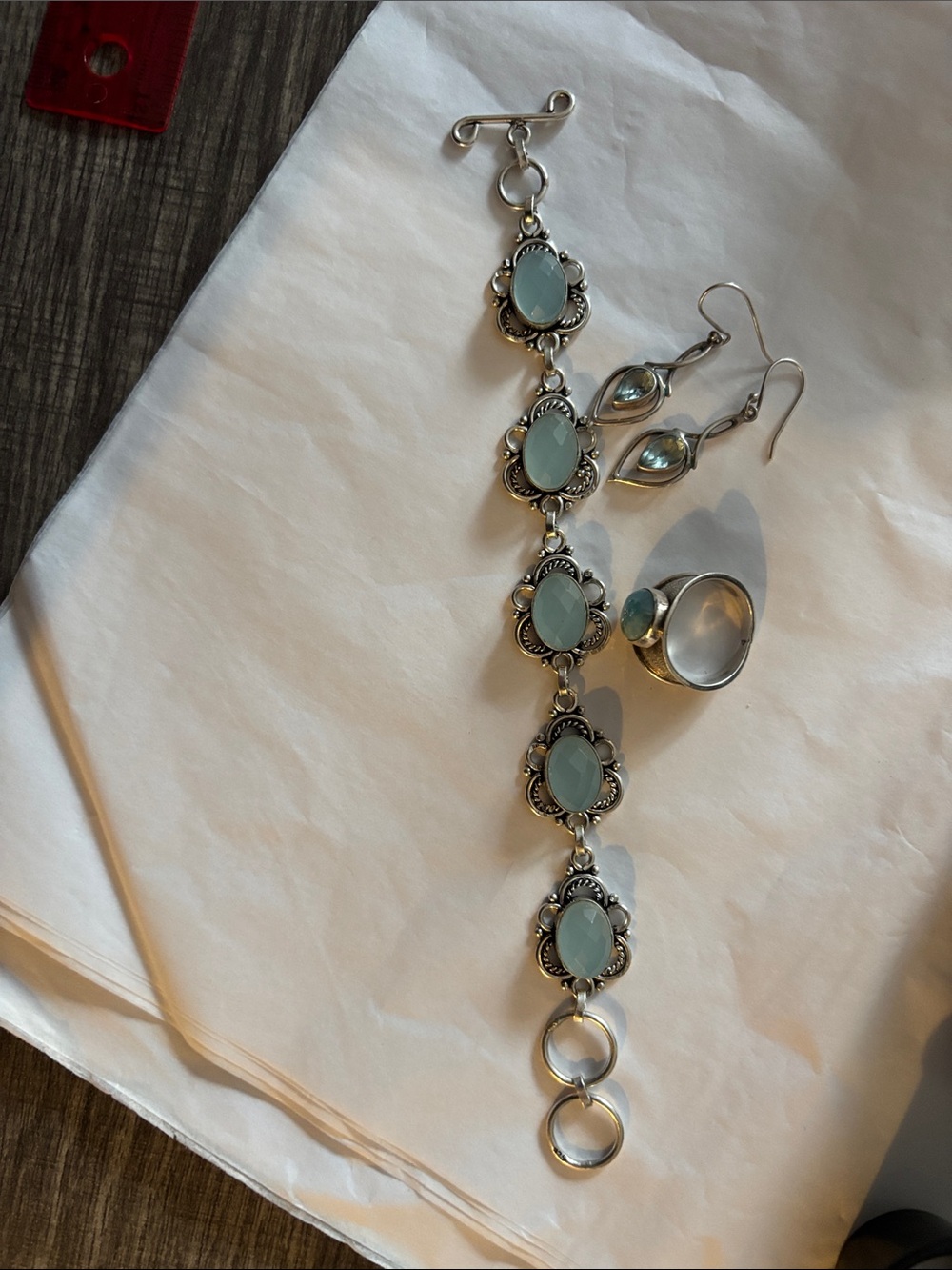 Blue-grey Silver (925)  jewelry set.